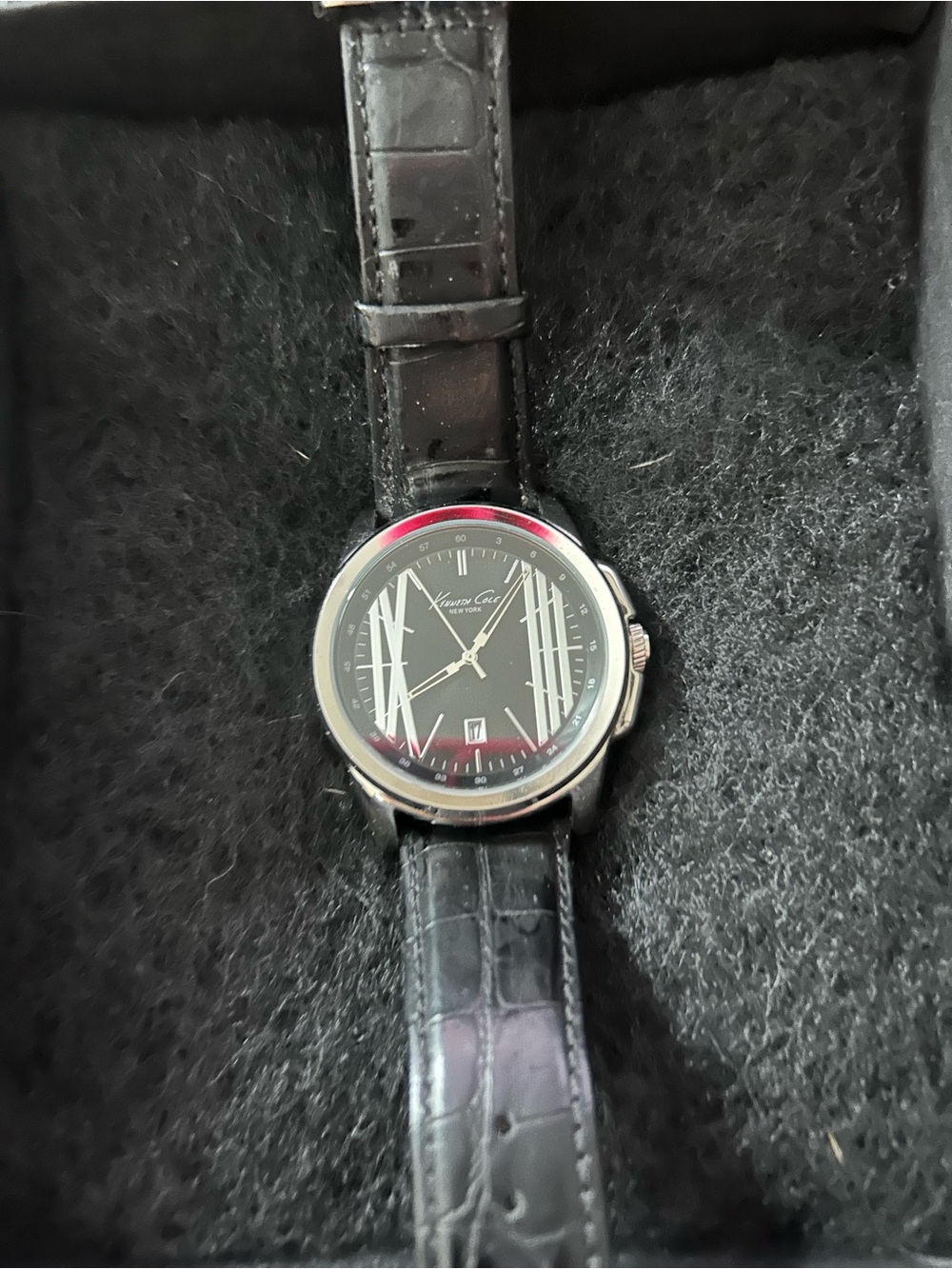 Kenneth Cole Black Dial Watch with Black Leather Strap